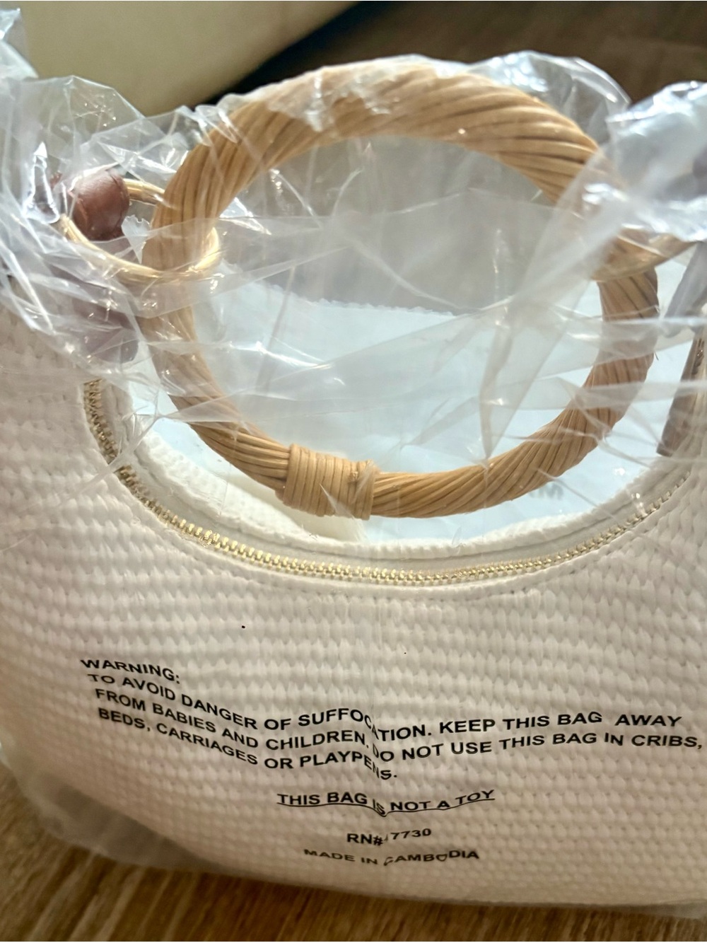 a new day White Woven Tote with Natural Ring Handles and Zip